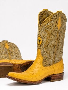 Vintage Sebastian’s Boots • Mustard Yellow Leather Ostrich Western Cowboy Boots